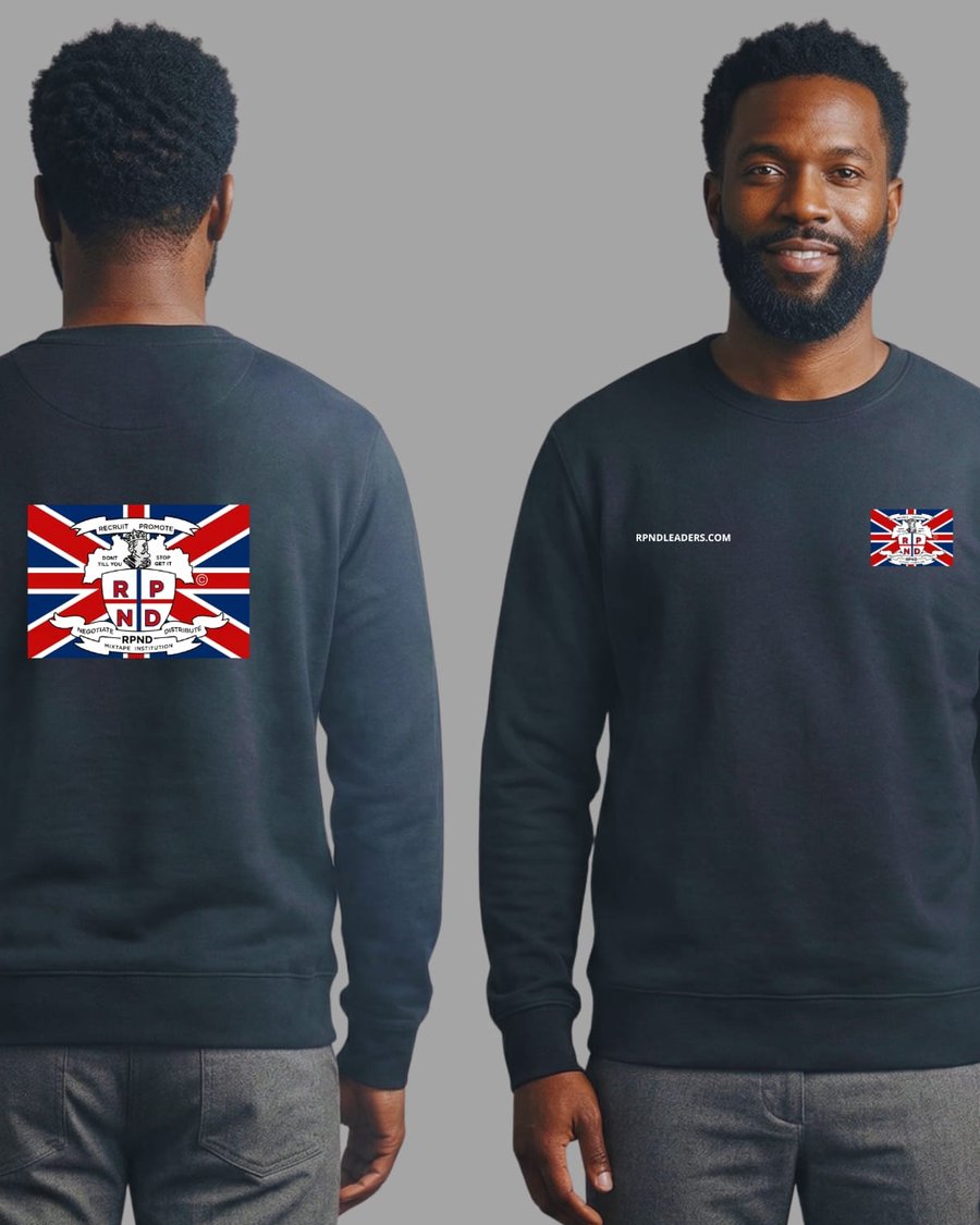 RPND sweatshirt, front and back, with the Mixtape Institution crest